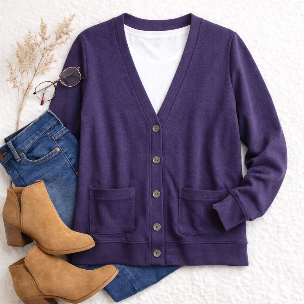 Purple‎ Sweatshirt Cardigan Pockets Soft Cotton Blend Petite XL Hastings Smith